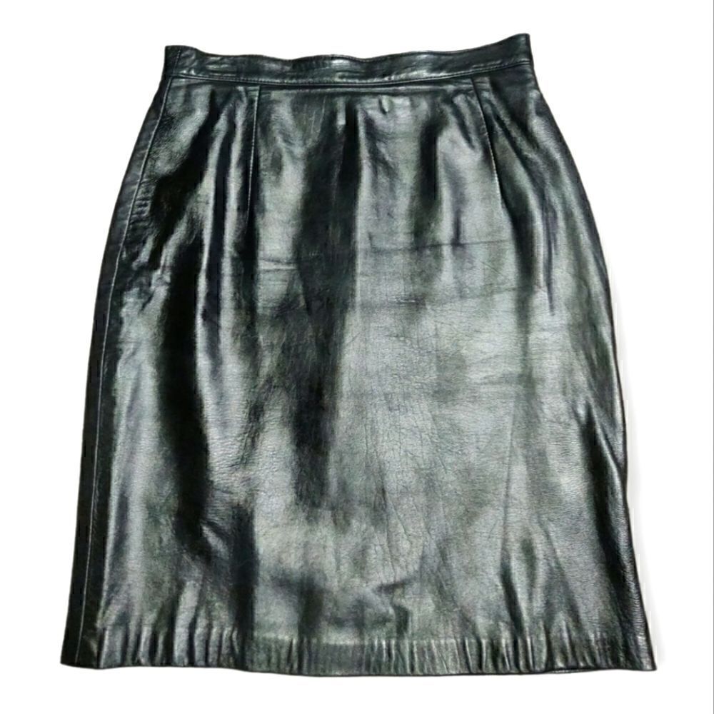 SKIN ON SKIN VINTAGE BLACK GENUINE LEATHER CLASSIC PENCIL SKIRT SIZE 10